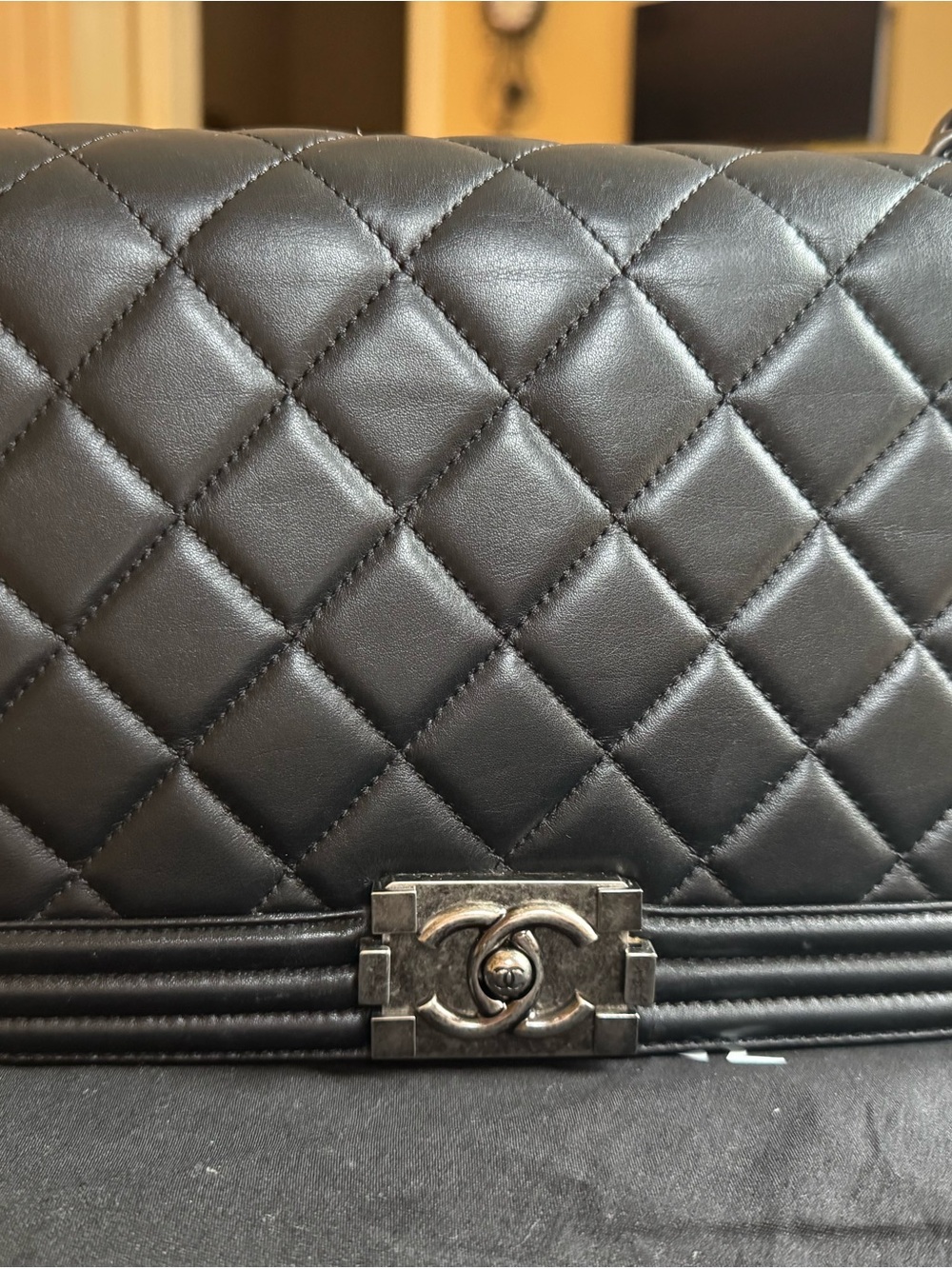 CHANEL Black Quilted Lambskin Shoulder Bag with Ruthenium hardware CC Lock